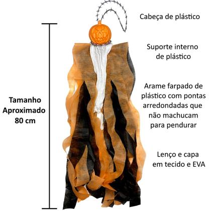 Imagem de Boneco Abóbora Decorativo Bruxo Enfeite Festa de Halloween