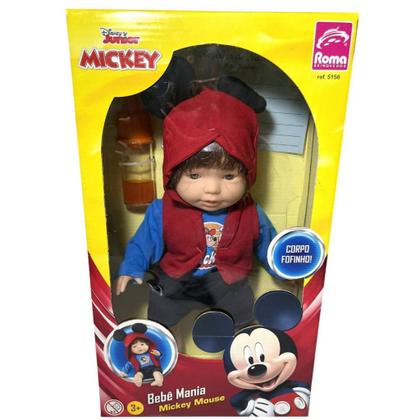 Imagem de Boneco Bebê Menino Mickey Mouse Com Acessórios Mamadeira E Certidão - Disney - Roma Brinquedos