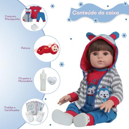 Imagem de Boneco Bebê Reborn Menino Realista 46cm Conjunto Macaquinho
