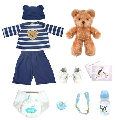 Imagem de Boneco Bebê Reborn Menino Realista Silicone Conjunto de Roupa Chupeta Mamadeira e Pelúcia Original Completo