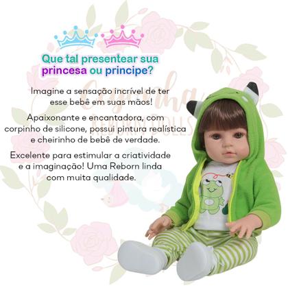 Imagem de Boneco Bebê Reborn Menino Sapinho Olhos Castanhos Kit Itens