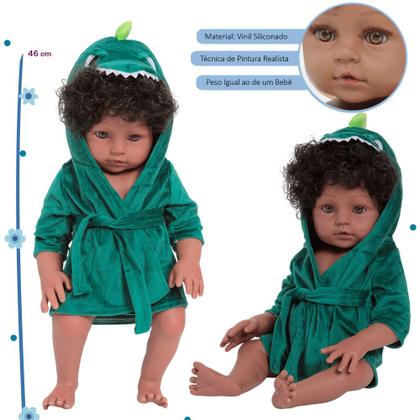 Imagem de Boneco Bebê Reborn Príncipe Cabelo Cacheado 46cm Com Pelúcia
