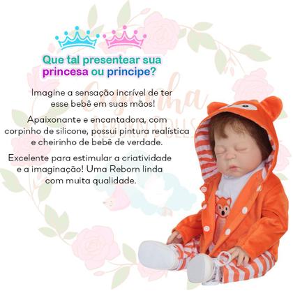 Imagem de Boneco Bebe Reborn Príncipe Cabelo Castanho Enxoval Raposa
