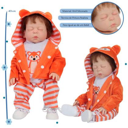 Imagem de Boneco Bebe Reborn Príncipe Cabelo Castanho Enxoval Raposa