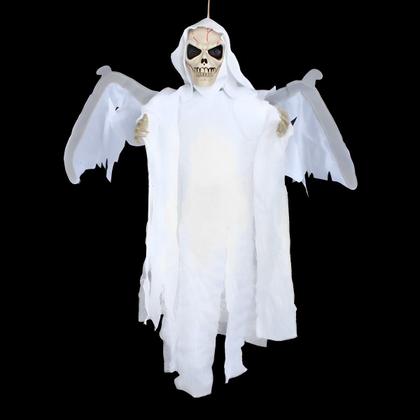 Imagem de Boneco Caveira Halloween Decoração Led Som Noite Festa Monstro Zumbi Morcego Asa Fantasma Horror Branco Assustador Animado Esqueleto 