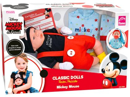 Imagem de Boneco Classic Dolls Recém Nascido Mickey Mouse - 48cm com Acessórios Roma Brinquedos