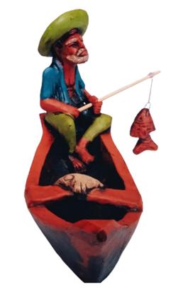 Imagem de Boneco De Barro Pescador Barco Peixe Mar Praia