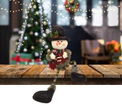 Imagem de Boneco de Neve Pelúcia Sentado Rústico Perna Miçanga Madeira 46cm - Master Christmas