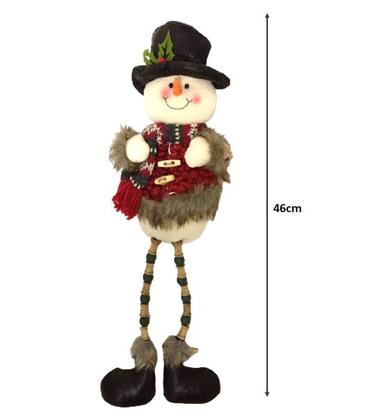 Imagem de Boneco de Neve Pelúcia Sentado Rústico Perna Miçanga Madeira 46cm - Master Christmas