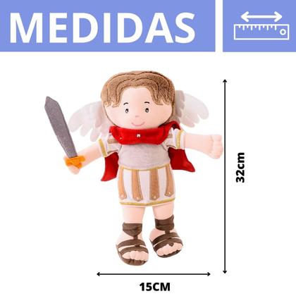 Imagem de Boneco De Pano São Miguel Arcanjo 32cm Religioso Pelúcia Lavável e Antialérgico Ideal Para Presentear em Natal Zip