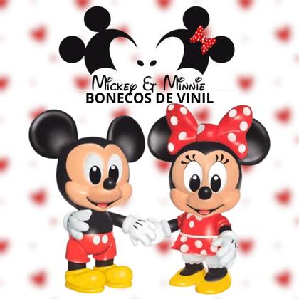 Imagem de Boneco Mickey Mouse + Boneca Minnie Infantil Original Disney Mini 12cm Articulados Em Vinil Líder