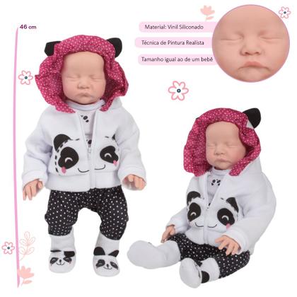 Imagem de Boneco Panda Realista com Roupinha Pelúcia Fraldas e Chupeta