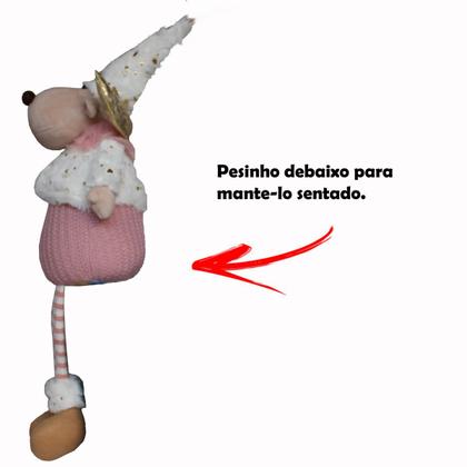 Imagem de Boneco Pelúcia Rena Enfeite Natalino Sentado Decoração Natal Branco