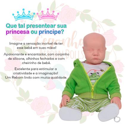 Imagem de Boneco Realista Reborn Careca Roupa Sapinho + Itens