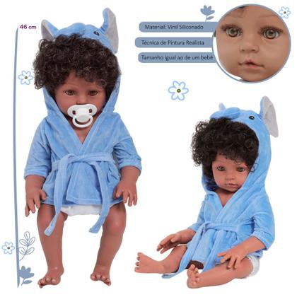 Imagem de Boneco Reborn Bebê Realista Negro Bolsa Acessórios Fofinho