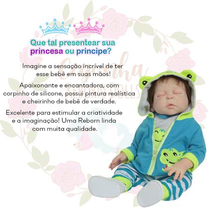 Imagem de Boneco Reborn Fio a Fio Roupa Jacarezinho Kit 13 Acessórios