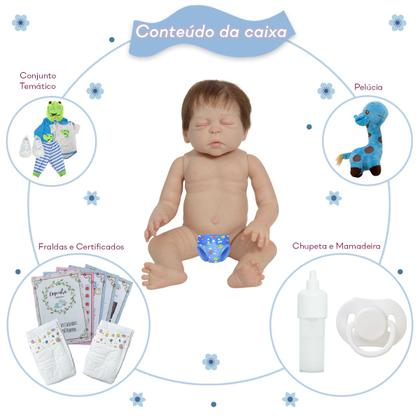 Imagem de Boneco Reborn Fio a Fio Roupa Jacarezinho Kit 13 Acessórios