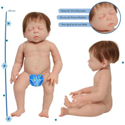 Imagem de Boneco Reborn Fio a Fio Roupa Jacarezinho Kit 13 Acessórios