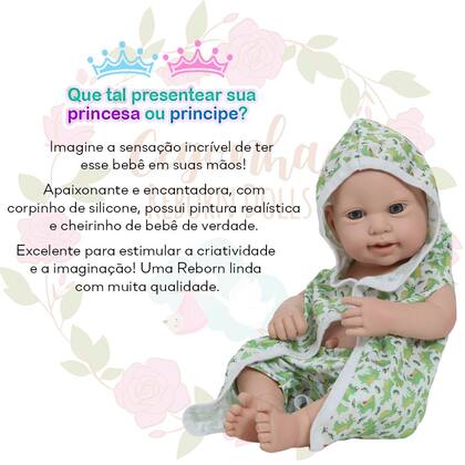 Imagem de Boneco Reborn Luca 46cm Corpo de Vinil Roupão Jacarezinho