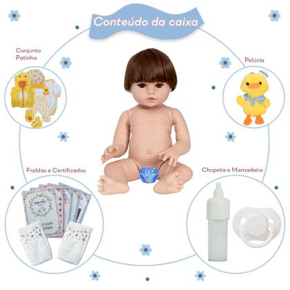 Imagem de Boneco Reborn Menino Patinho Pelúcia Itens Pode Dar Banho