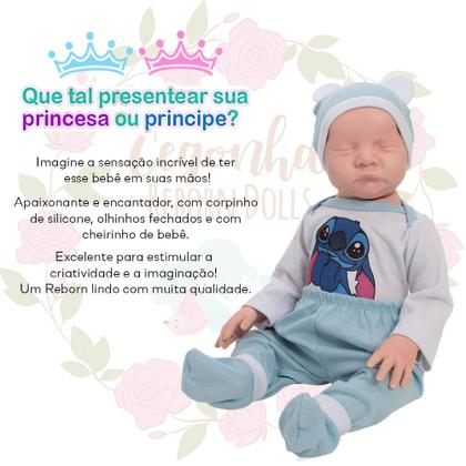 Imagem de Boneco Stitch Azul Careca Realista com Bolsa e Kit de Pentes