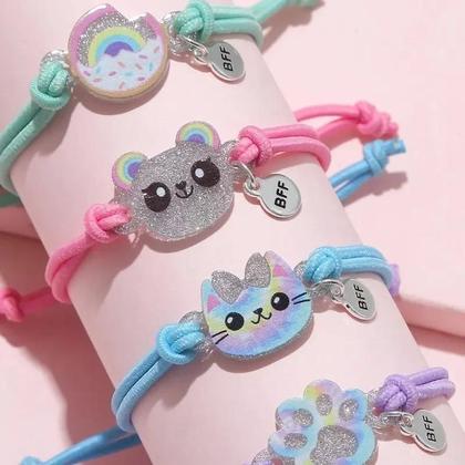 Imagem de Bonito gatinho urso Donut corda elástica, BFF bons amigos pulseira, crianças corda de cabelo, 4pcs