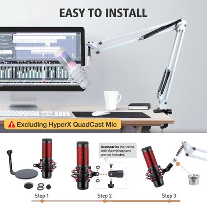 Imagem de Boom Arm para microfone branco HyperX QuadCast S da SUNMON