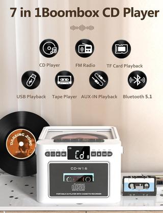 Imagem de Boombox Jazmm com Bluetooth, CD, Rádio e Toca-fitas