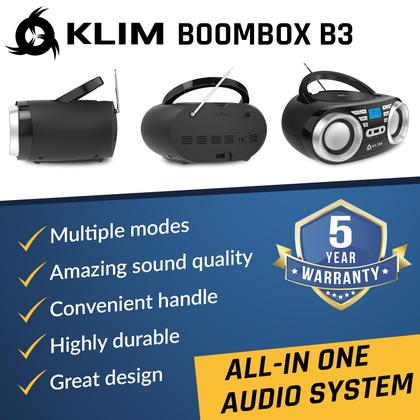 Imagem de Boombox Portátil KLIM B3 com Bluetooth e Rádio FM - Leitor de CD