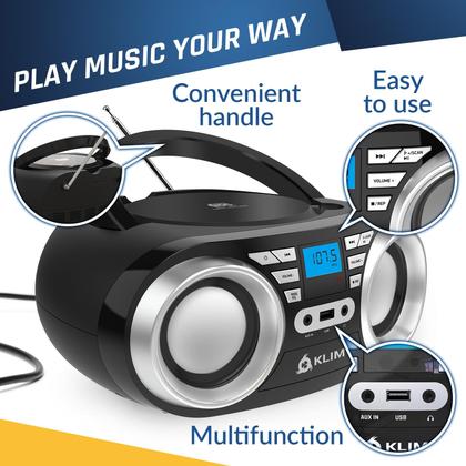 Imagem de Boombox Portátil KLIM B3 com Bluetooth e Rádio FM - Leitor de CD