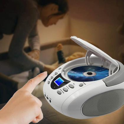 Imagem de Boombox Portátil LONPOO com Leitor de CD, FM, USB e Bluetooth - Branco