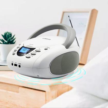 Imagem de Boombox Portátil LONPOO com Leitor de CD, FM, USB e Bluetooth - Branco
