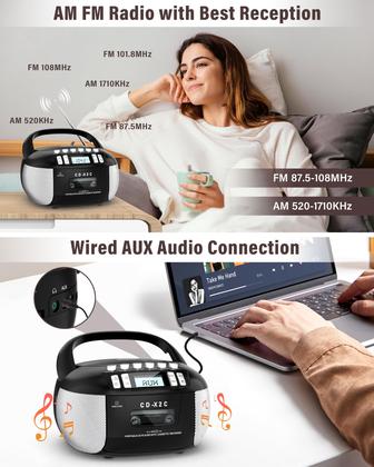 Imagem de Boombox Portátil Pbochi com Leitor de CD, CD-R/RW e Rádio AM/FM