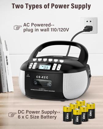 Imagem de Boombox Portátil Pbochi com Leitor de CD, CD-R/RW e Rádio AM/FM