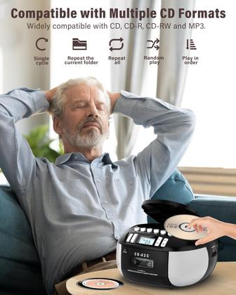 Imagem de Boombox Portátil Pbochi com Leitor de CD, CD-R/RW e Rádio AM/FM