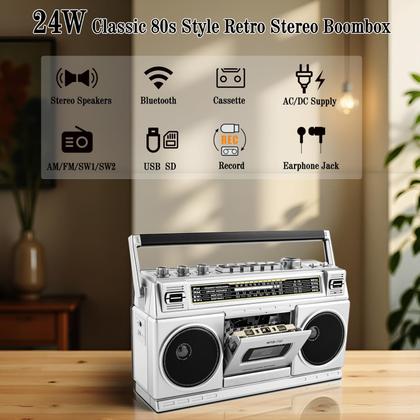 Boombox Retro WISCENT WTB-732 Cassette Bluetooth de los 80 - Rádio