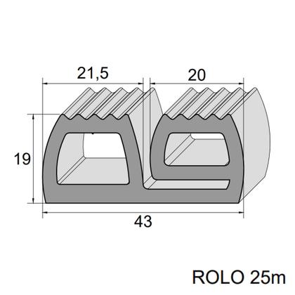 Imagem de Borracha Dupla Gaxeta P/ Porta Câmara Fria Frigorífica - 1 Metro Borrachas Londrina