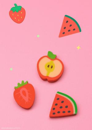 Imagem de Borracha Frutas Yins  Morango, Maçã e Melancia  Escolar Antimanchas