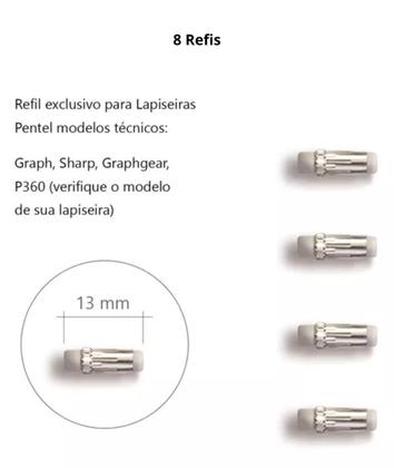 Imagem de Borracha Refil Para Lapiseira Pentel Com 8 Unidades Branca