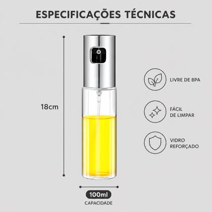 Imagem de Borrifador de Azeite e Óleo 100ml em Vidro  Spray Pulverizador Gourmet para Cozinha, Salada, Churrasco e Temperos