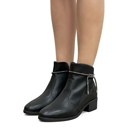 Imagem de Bota Beira Rio Feminina Cano Curto Salto Grosso Brilho Macia