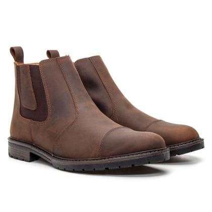 Imagem de Bota Botina Chelsea Masculina Couro Crazy Horse Conforto Café 3000