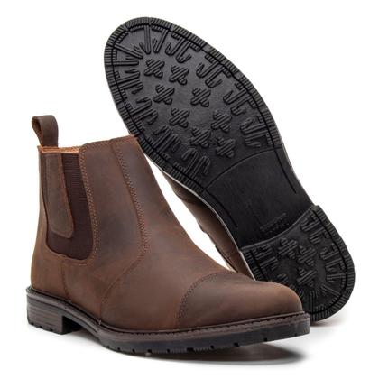 Imagem de Bota Botina Chelsea Masculina Couro Crazy Horse Conforto Café 3000