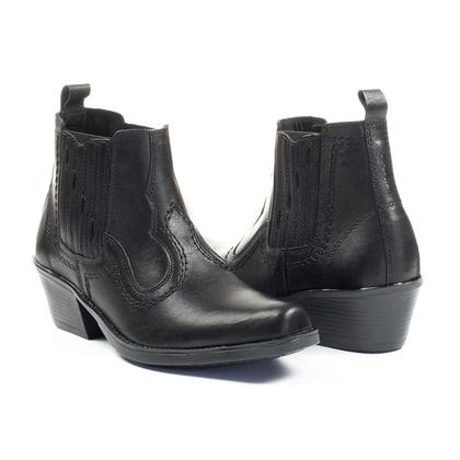 Imagem de Bota Botina Country Em Couro Salto Baixo Elástico Cowboy Confortável