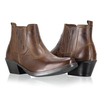 Imagem de Bota Botina Country Em Couro Salto Baixo Elástico Cowboy Confortável