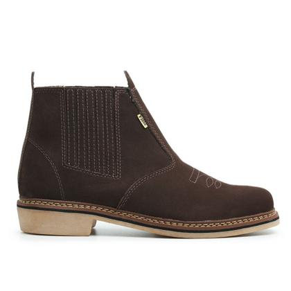 Imagem de Bota Botina Masculina Couro Nobuck Café Bico Quadrado solado Látex Numeração 33 ao 47