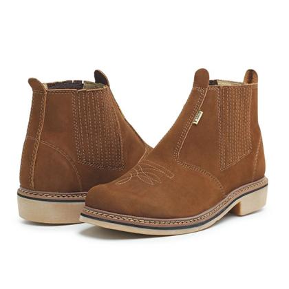 Imagem de Bota Botina Masculino em Couro Na Cor Nobuck Terra Bico Quadrado Solado Latex