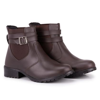 Imagem de Bota Botinha Cano Curto Fivela e Zíper Preta Sola Baixa Feminina Comfort 702 adv