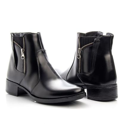 Imagem de Bota Cano Curto Amanda Block de Couro com Elastico e Ziper Salto Baixo