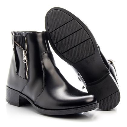 Imagem de Bota Cano Curto Amanda Block de Couro com Elastico e Ziper Salto Baixo